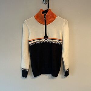 Dale Of Norway women’s Small Women's Lahti Sweater Orange Blue Wool Flaw